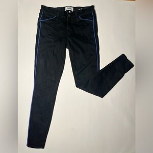 MID RISE PAIGE BLACK JEANS WITH BLUE PIPING (ANTHROPOLOGIE)